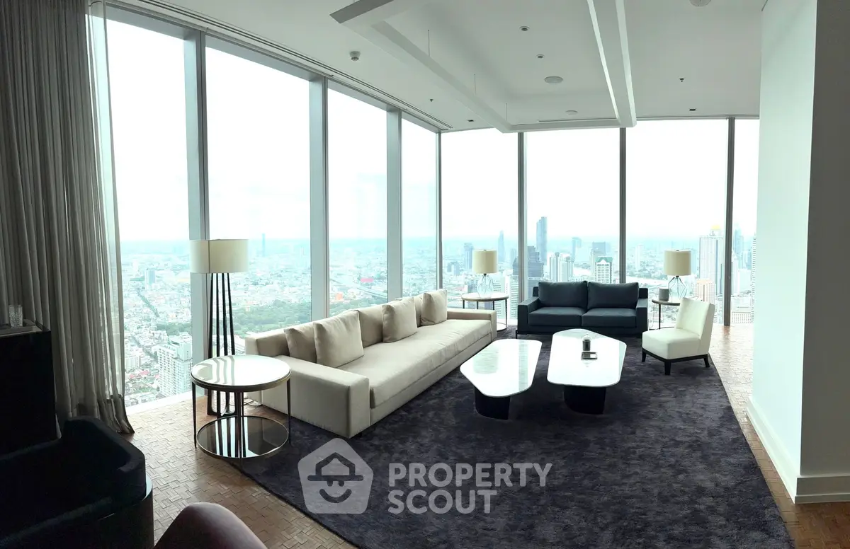 Luxurious living room with panoramic city view and modern furniture