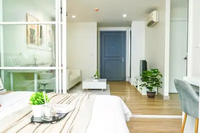 Modern studio apartment with stylish decor and natural light