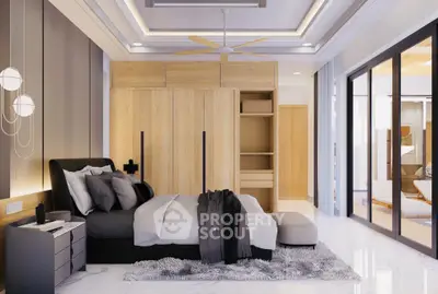 Luxurious modern bedroom with stylish decor and spacious layout