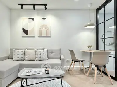 Modern living room with stylish decor and cozy seating area