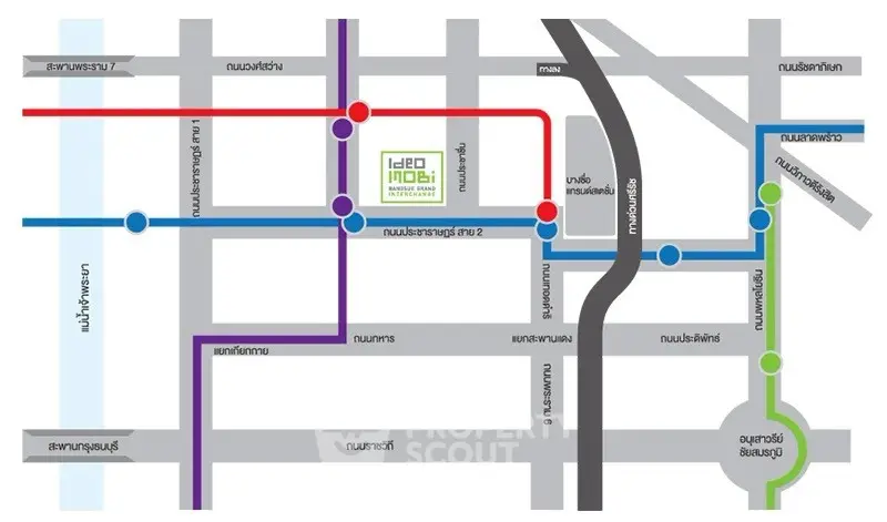 Map showing location and routes for Ideo Mobi residential project in Bangkok.