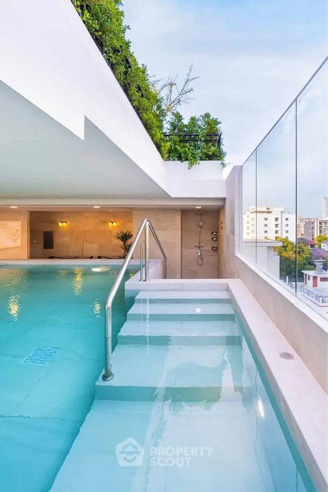 Luxurious rooftop pool with city view and modern design