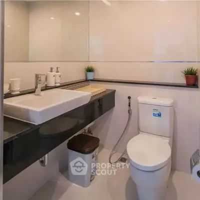 Modern bathroom with sleek fixtures and stylish decor