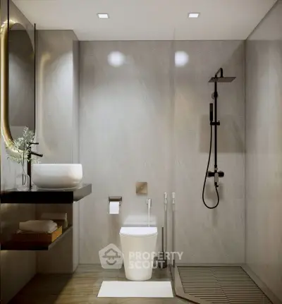 Luxurious modern bathroom with sleek fixtures and elegant design
