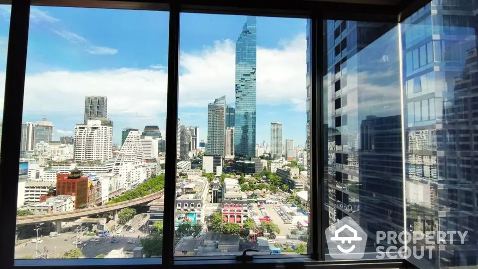 Stunning cityscape view from high-rise building window in urban skyline