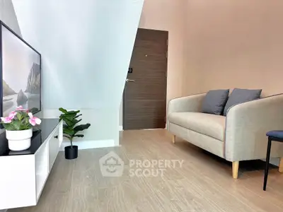 Modern living room with stylish furniture and minimalist decor