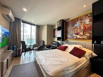 Modern bedroom with balcony view and stylish decor