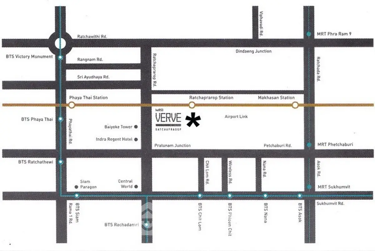 Map showing location of Metro Verve Sathorn in Bangkok with nearby MRT and BTS stations.