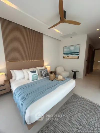Luxurious bedroom with modern decor and cozy ambiance