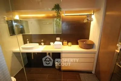 Modern bathroom with sleek design and ample storage space