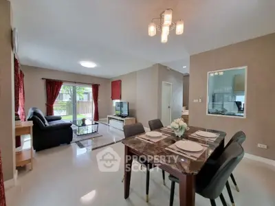 Spacious modern living room with elegant dining area and natural light