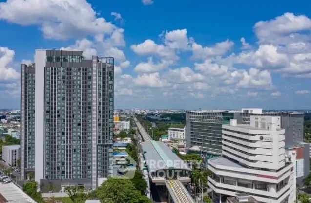 Stunning cityscape view with modern high-rise buildings and clear blue sky