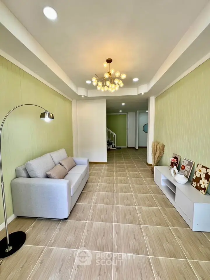 Stylish living room with modern decor and elegant lighting