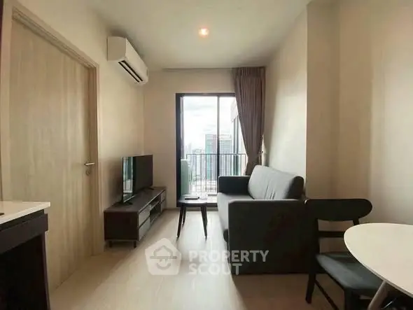 Modern living room with balcony view in a stylish apartment