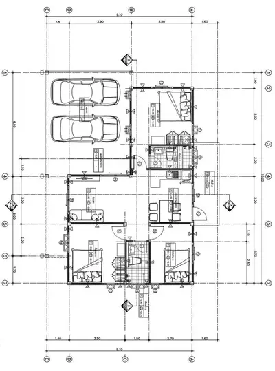 Detailed architectural floor plan showcasing a modern residential layout with parking space.