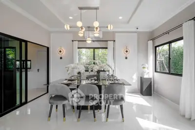 Luxurious dining room with elegant decor and modern lighting
