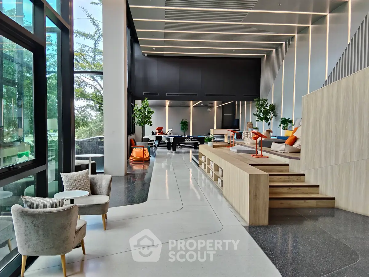 Luxurious modern living room with high ceilings and stylish decor