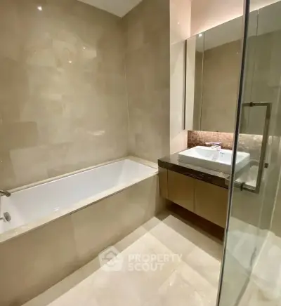 Luxurious bathroom with elegant marble tiles and modern fixtures