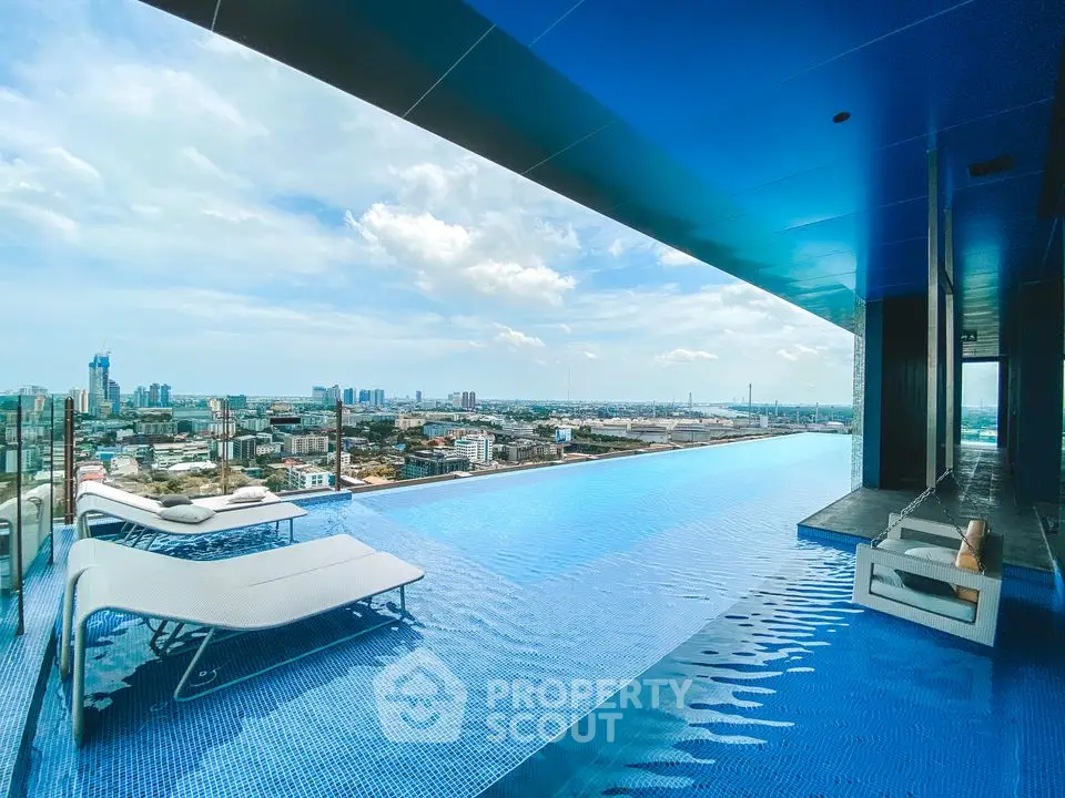 Luxurious rooftop infinity pool with stunning city skyline view