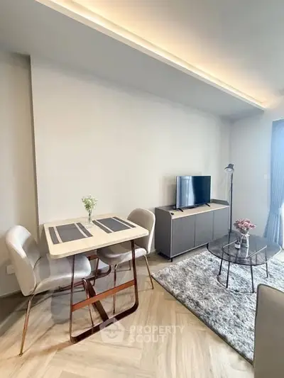 Modern living room with stylish furniture and cozy ambiance