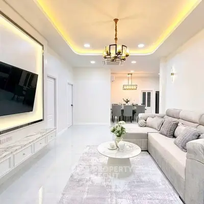 Luxurious modern living room with elegant lighting and stylish furniture