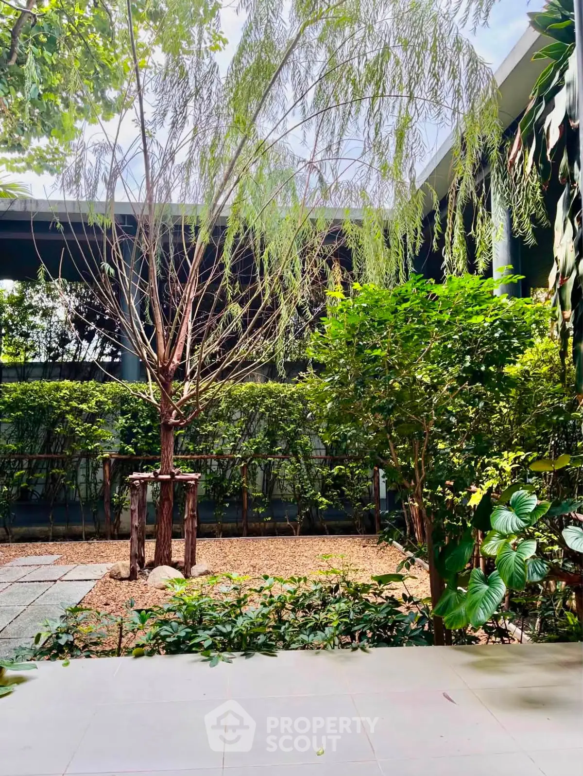Serene garden view with lush greenery and a tranquil atmosphere, perfect for relaxation and outdoor enjoyment.