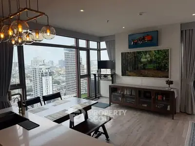 Luxurious high-rise living room with stunning city view and modern decor