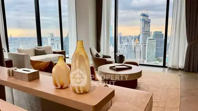 Luxurious living room with panoramic city views and elegant decor