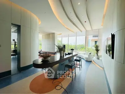 Luxurious modern living room with sleek design and panoramic windows