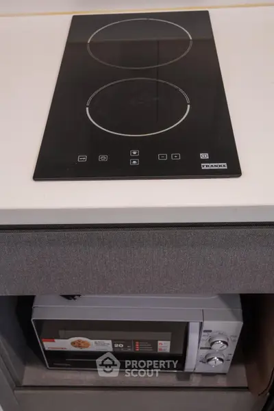 Modern kitchen with sleek electric cooktop and built-in microwave oven