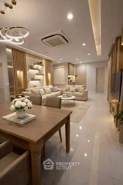 Luxurious modern living room with elegant decor and spacious seating area