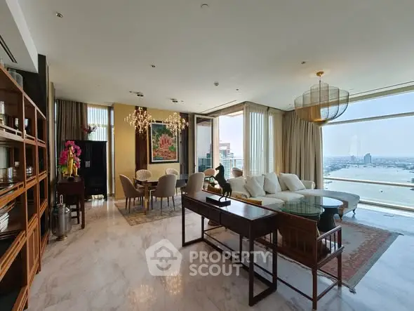 Luxurious living room with stunning river view and elegant decor