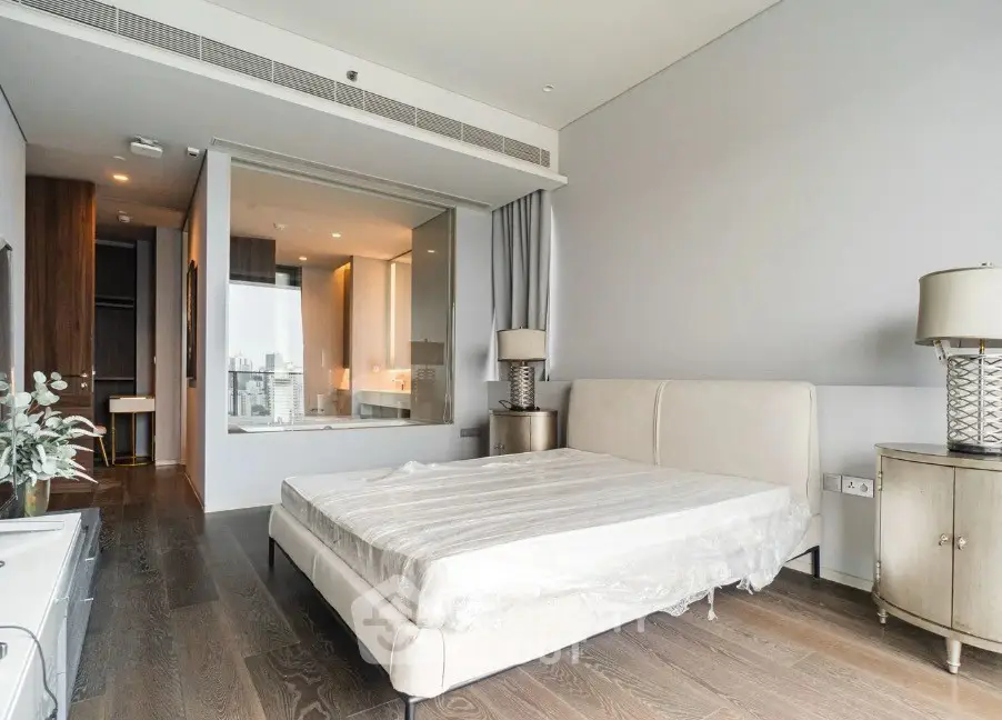 Luxurious modern bedroom with city view and elegant decor