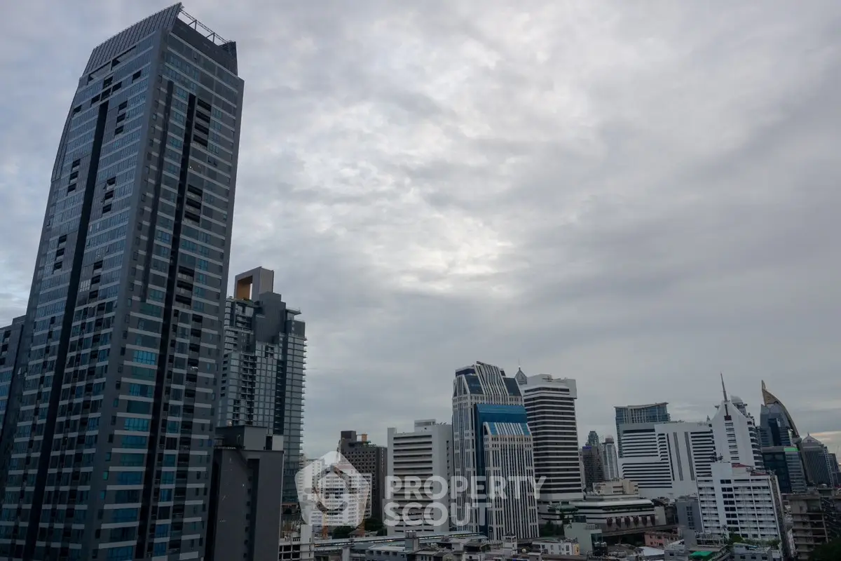 Stunning cityscape view with modern skyscrapers under a cloudy sky