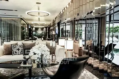 Luxurious modern living room with elegant decor and stylish lighting