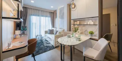 Modern living room with stylish decor and open layout, featuring a cozy seating area and elegant dining space.