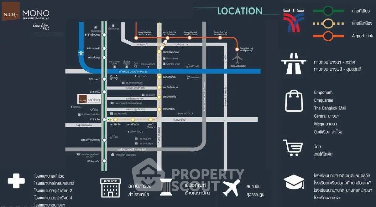 Map showing location and nearby amenities of Niche Mono Sukhumvit 70 condominium.