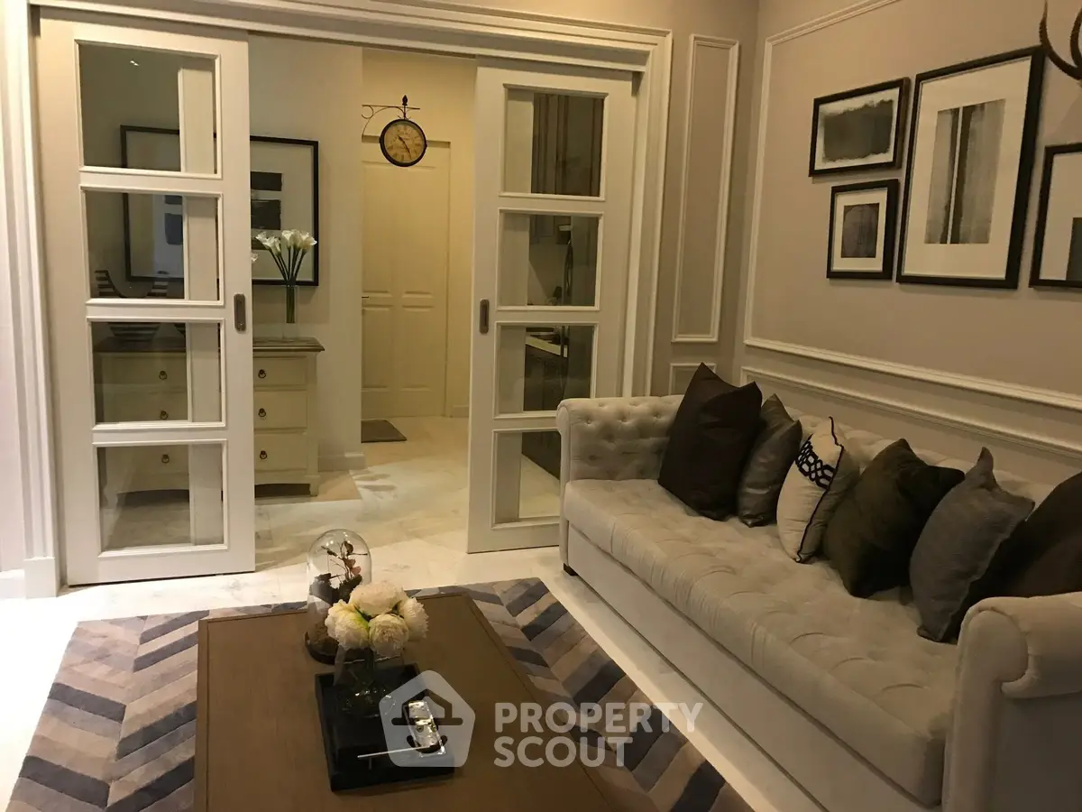 Elegant living room with plush sofa and stylish decor