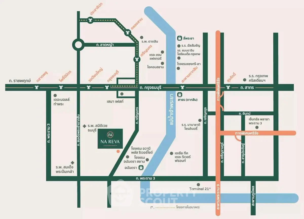 Map showing location and routes to Na Reva real estate property in urban area.