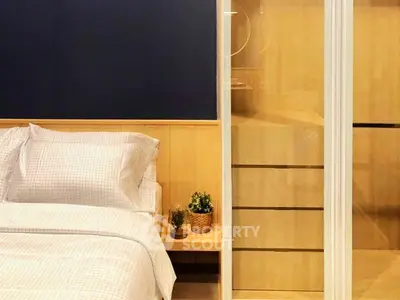 Modern bedroom with stylish decor and built-in storage solutions