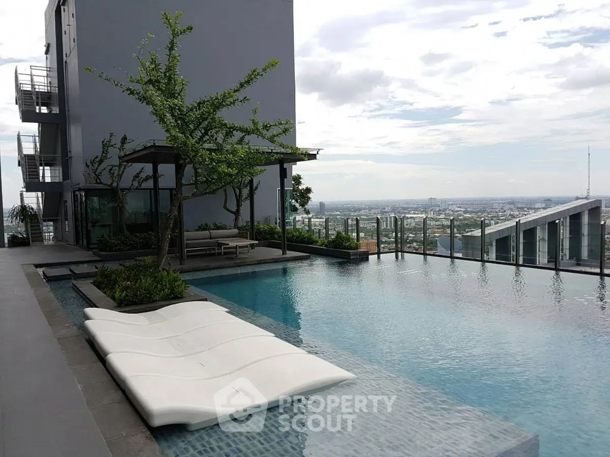 Luxurious rooftop pool with stunning city view and modern design.