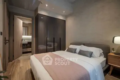 Cozy modern bedroom with elegant decor and soft lighting