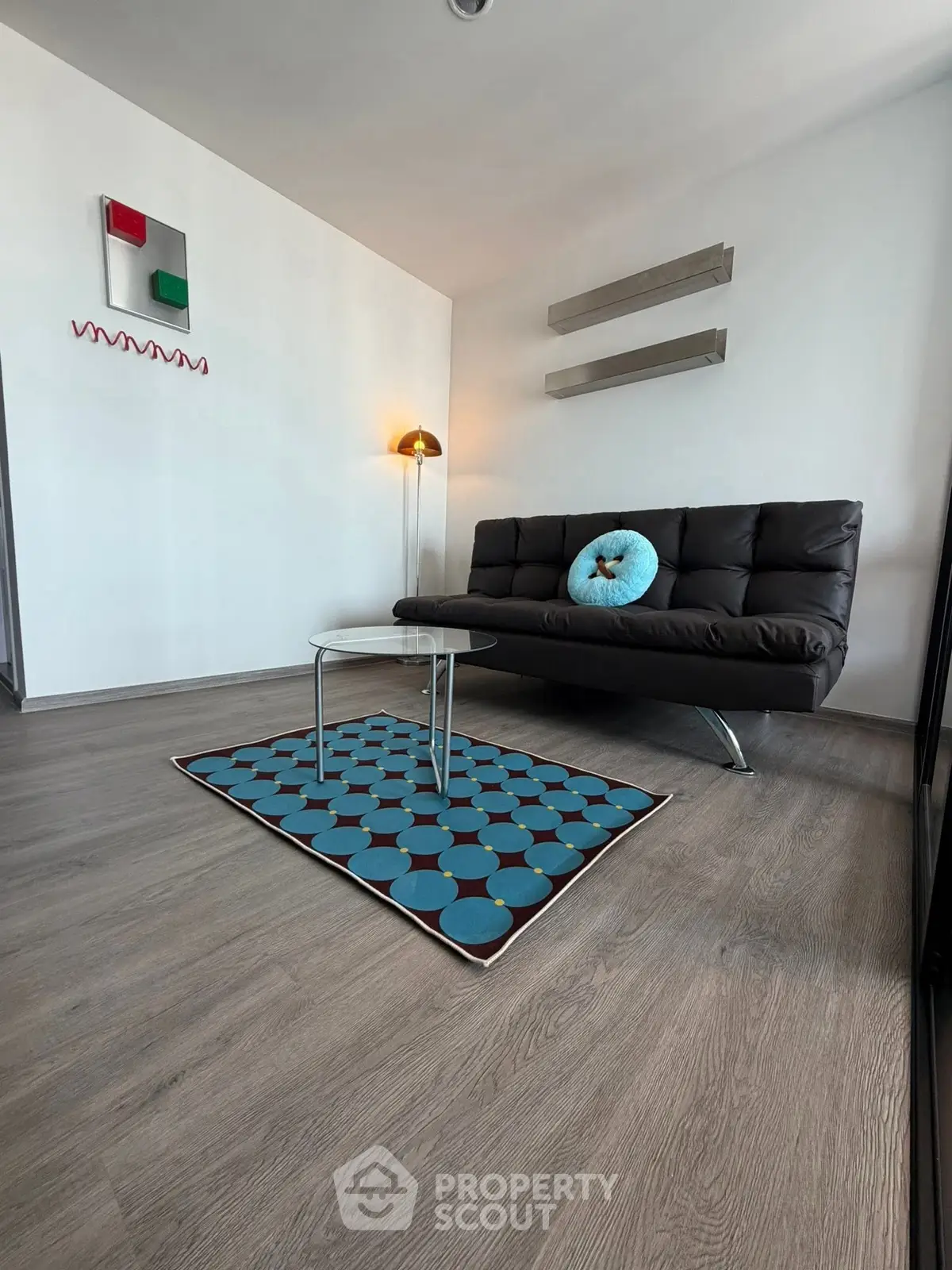 Modern living room with stylish decor and cozy seating area