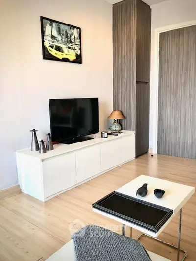 Modern living room with sleek TV setup and stylish decor