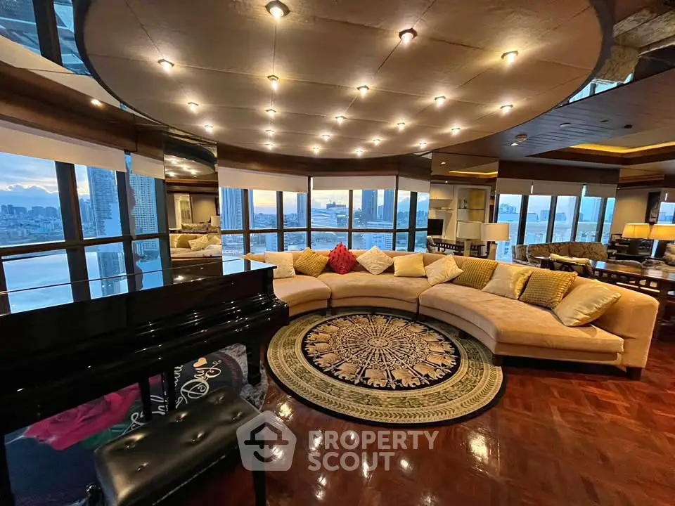 Luxurious living room with panoramic city views and elegant decor