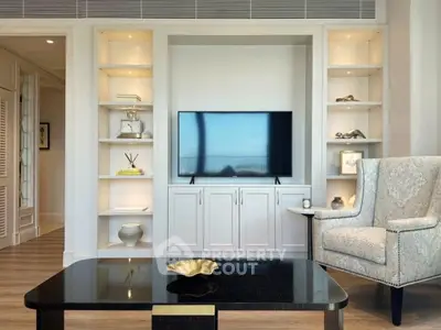 Elegant living room with built-in shelves and modern decor