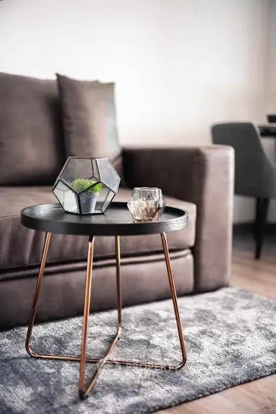 Stylish modern living room with elegant decor and cozy seating area.