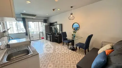 Chic open-layout living room with city view and modern furnishings