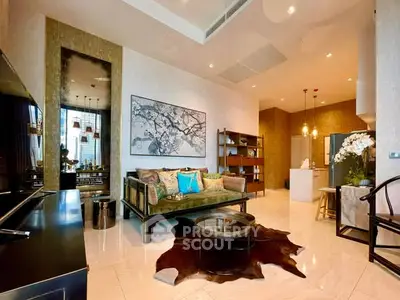 Luxurious living room with elegant decor and open layout in modern apartment