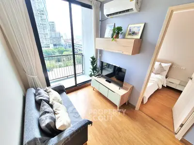 Modern living room with balcony view in a stylish apartment